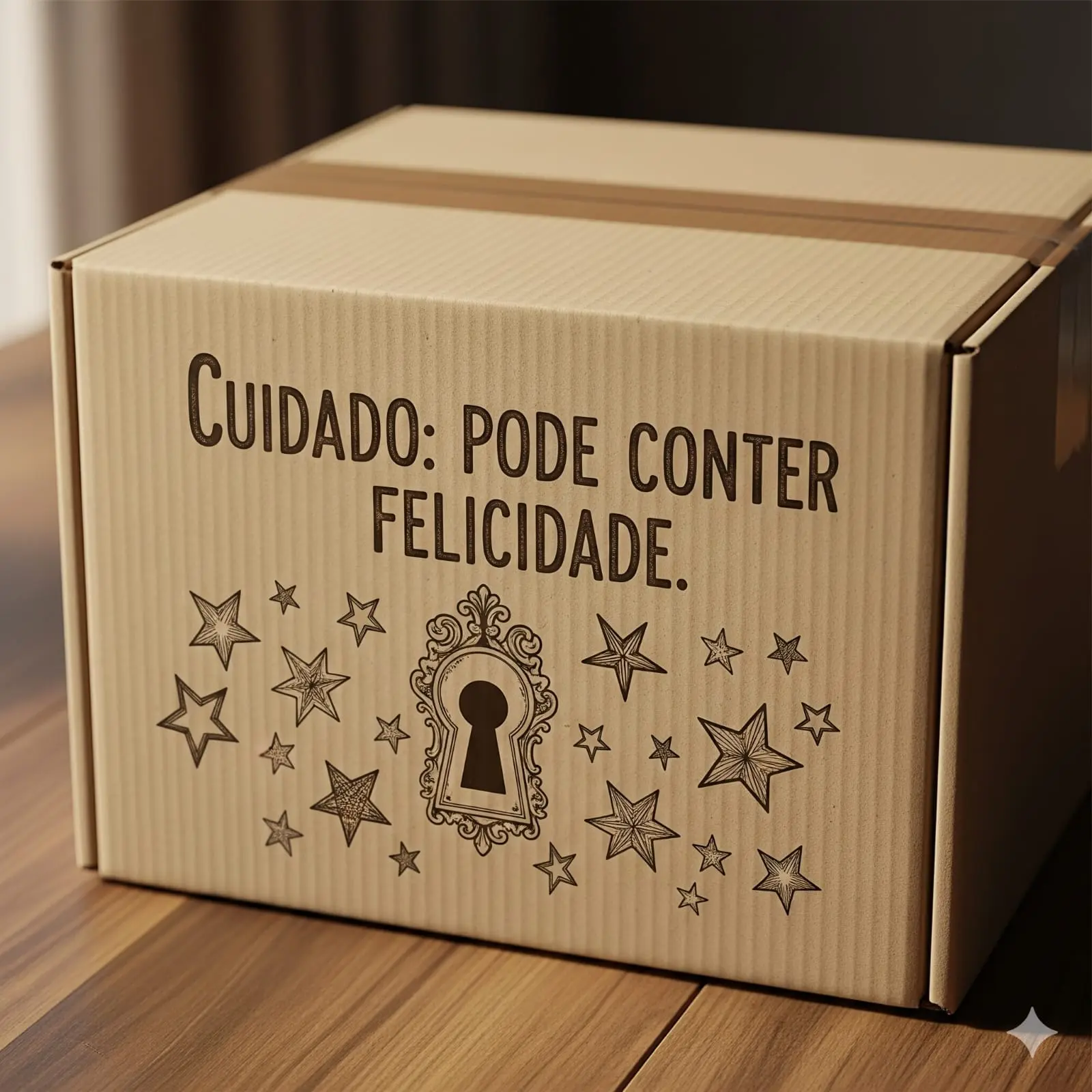 Caixa de papelão com logotipo personalizado da NS Embalagens para fortalecer a identidade visual da marca.